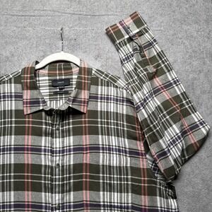 Vince Santa Barbara Plaid Shirt Mens XXL Relaxed Fit‎ Long Sleeve Olive Green
